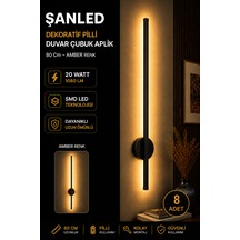 Dekoratif 20w İç Mekan Siyah Kasa Amber Işık Rengi 80 Cm Duvar Aplik Pilli 8 Adet