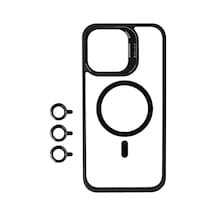İphone Uyumlu 15 Pro Max Kılıf Magsafe Şarj Özellikli Standlı Magsafe Klon Lensli Kapak
