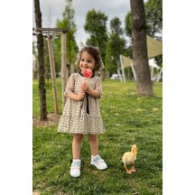 Siyah Kurdele Detaylı Minik Çiçekli Şifon Tül Tasarım Kız Çocuk Bebek Elbise Ve Toka Takımı 001