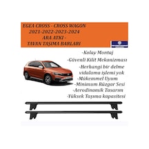 Fiat Egea Cross 2021-2022-2023-2024 İçin Kilitlenebilir Ara Atkı, Portbagaj Taşıyıcı Tavan Barı 2 Li Set - Siyah
