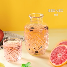 Porsima 002 Başucu Sürahisi Bardaklı Sürahi 550+150 Ml Sürahi Seti Cam Sürahi