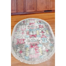 Dekoreko Kaymaz Taban Djt Mutfak Halısı Trend Saçaklı Oval Modern F5138 Renkli