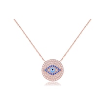 Emılıano Jewellery Zirkon Taşlı Pırlanta Montür Rose Altın Kaplama Ortası Nazar Desenli Mineli Yuvar Gold - Rose Gold - Gümüş