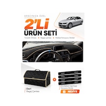 Bmw F30 2010-2018 Uyumlu Torpido Örtüsü + Deri Bagaj Çantası + Sticker Seti - Siyah Bej