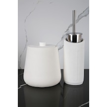 Betonmall 4 Parça Mermer Desenli Beton Banyo Wc Seti Tuvalet Fırçası Çöp Kovası 4 Litre - Sade Beyaz Sade Beyaz