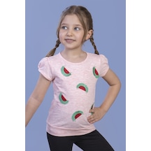 Toontoy Kids Toontoy Kız Çocuk Karpuz Nakışlı Tişört Pembe Melanj