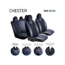 Daewoo Chairman Yarı Deri Oto Koltuk Kılıfı Ön Arka Set Chester Siyah Mavi Fsr