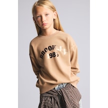 Defacto Relax Fıt Bisiklet Yaka Slogan Baskılı Sweatshirt Kız Çocuk I6182a826wnbg267 Bej-bg267