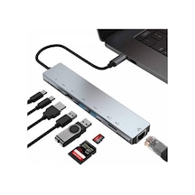 Coofbe 8 Port Type-C HDMI 3xUSB + 2 PD Ethernet RJ45 TF SD Kart Hub Adaptör Çoklayıcı