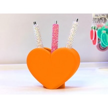 3d Baskı Kalp Şekilli Kalemlik - Masaüstü Organizer - Turuncu Çok Renkli