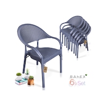 Bahex Bambu 6lı Set Rattan Bahçe Sandalye 6ad Koltuk Antrasit