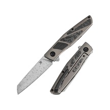 Kansept Cru Liner Kilitli Bronz Eloksallı Titanyum Ve Dimi Karbon Fiber Sap Damascus Çelik Kamp Çakı K1092a4