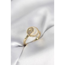 Ay Yıldız Model Gold Renk Zirkon Taşlı Kadın Yüzük Altın Ay Yıldız Model Gold Renk Zirkon Taşlı Kadın Yüzük Altın