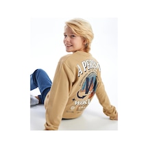 LC Waikiki Lcw Bisiklet Yaka Baskılı Uzun Kollu Erkek Çocuk Sweatshirt Bej