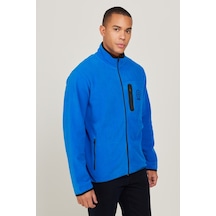 Regular Fit Normal Kesim Dik Yaka Fermuarlı Mavi Polar Ceket W222579403 Saks Mavi