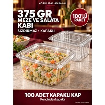 375 Gr Sızdırmaz Kapaklı Meze Ve Salata Kabı 100 Lü Şeffaf Kare Şarküteri Kabı