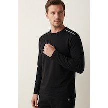 Elemge %100 Pamuk Erkek Süprem Pijama Takımı Compact Penye Siyah Uzun Kol Cepli İpli Relax Fit Terletmez