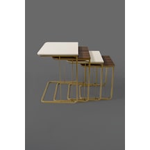 Tekerleksiz - Vegas Zigon Sehpa 4 Lü - Gold - Krem - Ceviz