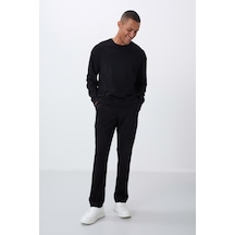 Tommy Life Siyah Kompakt Pamuklu Kalın Pürüzsüz Dokulu O Yaka Comfort Fit Erkek Eşofman Takım -85263 Siyah