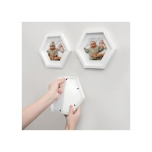 Yapışkanlı Sök Tak Paspartulu Altıgen Çerçeve - 3'lü 21x21cm Beyaz