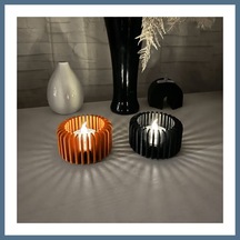 Buradabulabilirsin 3d Baskı Modern Çizgili Mumluk - Tealight Mumluk 1 Adet -turuncu Bbz