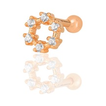 Gümüş Rose Zirkon Taşlı Simit Modeli Tragus Helix Piercing Küpe Gümüş