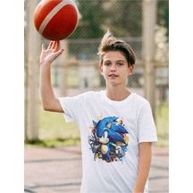 Sevbano Sonic Baskılı Unisex Oyun Çocuk Tişört 1-12 Yaş Beyaz