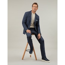 Cacharel Lacivert Ex. Slim Fit Yün Kaşmir Karışımlı Beli Bağcıklı Çizgili Kumaş Pantolon Cacharel Lacivert Ex. Slim Fit Yün Kaşmir Karışımlı Beli Bağcıklı Çizgili Kumaş Pantolon