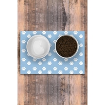 Evaşk Vinil Kaymaz Tabanlı Keçe Baskılı Evcil Hayvan Pet Mama  Paspası 45x100 Renk MAVİ PM36100MAVİ