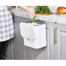 Suntel 15 Litre Fonksiyonel Kapaklı Banyo Ve Mutfak Tezgahüstü Çöp Kovası Dolap Ve Duvar Aparatlı 15 Lt Beyaz