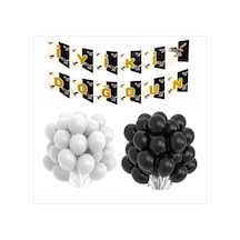 Taraftar Siyah Beyaz 20 Balon Banner Seti