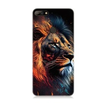 Huawei Y7 2018 Uyumlu Siyah Fon Aslan Desenli Silikon Kılıf