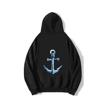 Brz Collection Unisex Oversize Denizci Çapa Hoodie Siyah