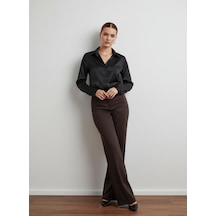 Pera Moda Saten Yüzeyli Fitted Gömlek Siyah
