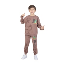 Erdem Kıds Erkek Çocuk Dinozor Baskılı Pijama Takımı İki İplik Eşofman Takımı Okul İkili Takım Tarçın Tarçın