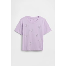 Gap Kız Çocuk Oversized Grafik Baskılı Lila T-shirt-14320