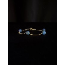 Lapis Lazuli Doğal Taşlı Çelik Bileklik -777 Serisi Gold