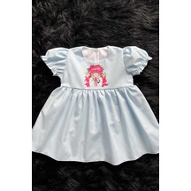 Anime Kız Şeker Baskılı Bebe Mavi Kız Çocuk Bebek Poplin Elbise 001