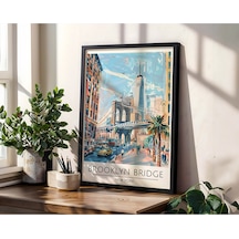 Brooklyn Bridge New York Travel Poster Ahşap Çerçeveli Dekoratif Duvar Tablosu