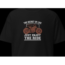 Wildstyle Just Enjoy The Ride Motosiklet Vintage Özgürlük Baskılı Unisex Bisiklet Yaka Pamuklu Tişört - Siyah