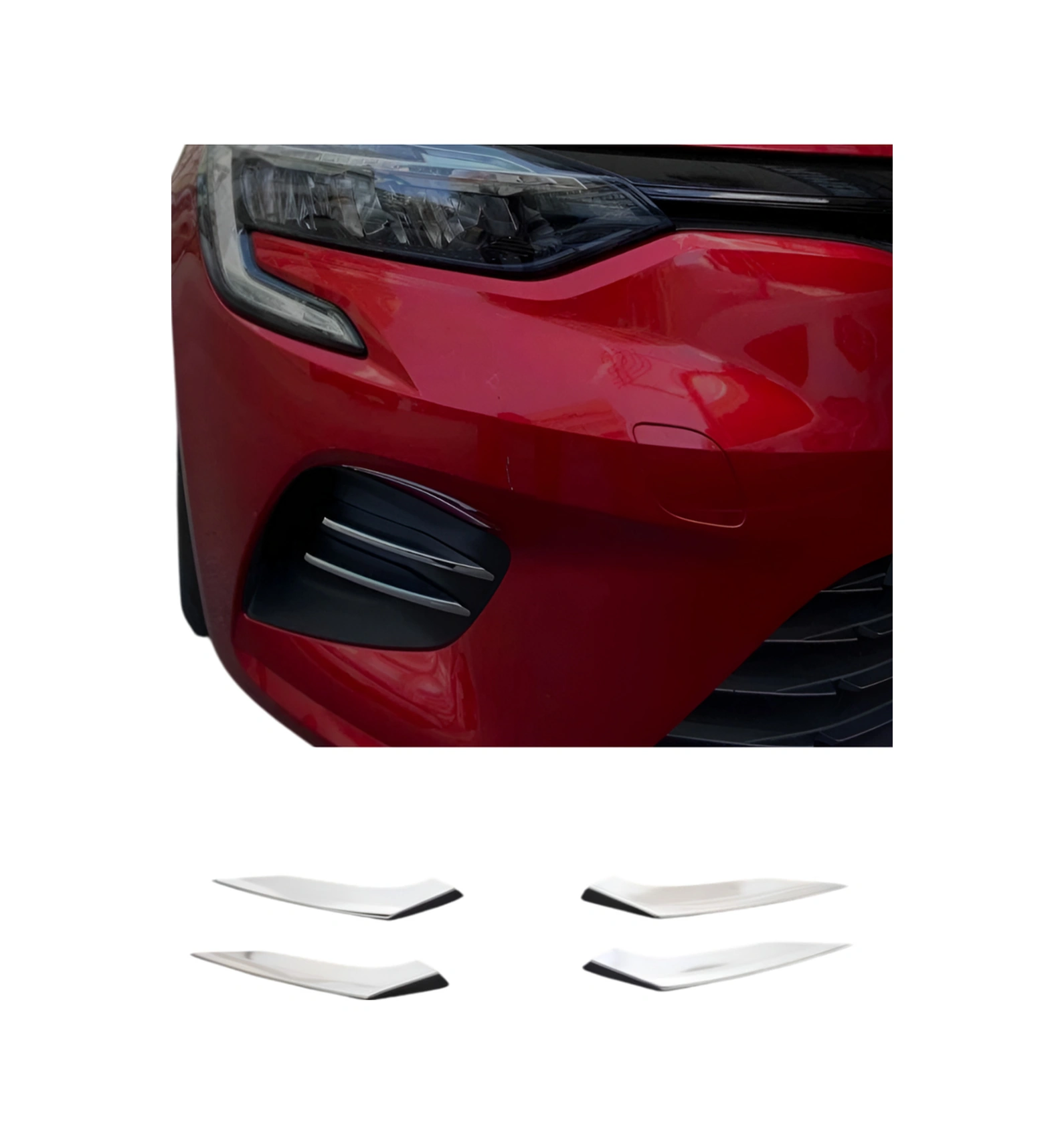 Renault Clio 5 2019+ Araca Özel Sis Çıtası 4 Parça Paslanmaz Krom A+