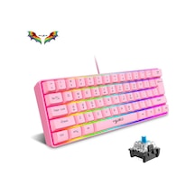 Q60 Blue Switch Mini Rgb Oyun Klavyesi Gaming Mekanik 62 Tuşlu 18 Rgb Led Usb Tip-c Kablosu Pembe1