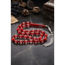 Surmeli Sıkma Kehribar Taşlı Arpa Kesim Tesbih 925 Ayar Gümüş Püsküllü 12 8 Mm 902774