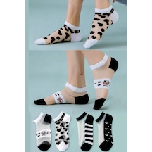 Hitit Socks Kadın 5 Çift İnek Desenli Tül Çorap Beyaz ASORTİ