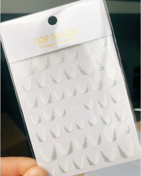 Gateesat French Uçlar 3d Parıltılı Pembe Beyaz Dekorasyon Tırnak Sticker