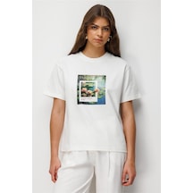 Mizalle Monet Water Lilies Baskılı Suprem Beyaz T-shirt