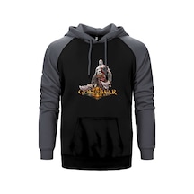 God Of War Kratos Siluet Logo Gri Renk Reglan Kol Kapşonlu Sweatshirt Gri