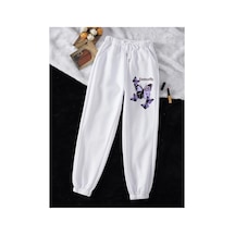 Tarzsokak Butterfly & Letter Graphic Drawstring Waist 4 Mevsim Eşofman Beyaz