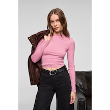 Grimelange Grıgros Kadın Esnek Kumaşlı Vücuda Oturan Slim Fit Uzun Kollu Lila T-shirt Lila