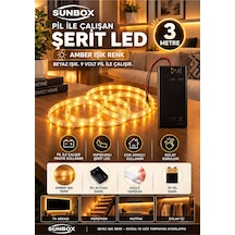 Pilli Led Şerit 3 Metre Amber Butonlu- Yapışkanlı Kablosuz Dekoratif Aydınlatma - Pil Hediyedir Amber Amber